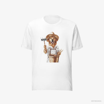 Golden Retriever T-Shirt – Men White T-Shirt Eco-Friendly – Dressed as a Farmer (on White Background)