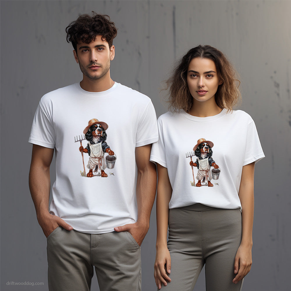 Cavalier King Charles Spaniel as a Happy Farmer T-Shirt – Unisex T-Shirt for Dog Lovers 