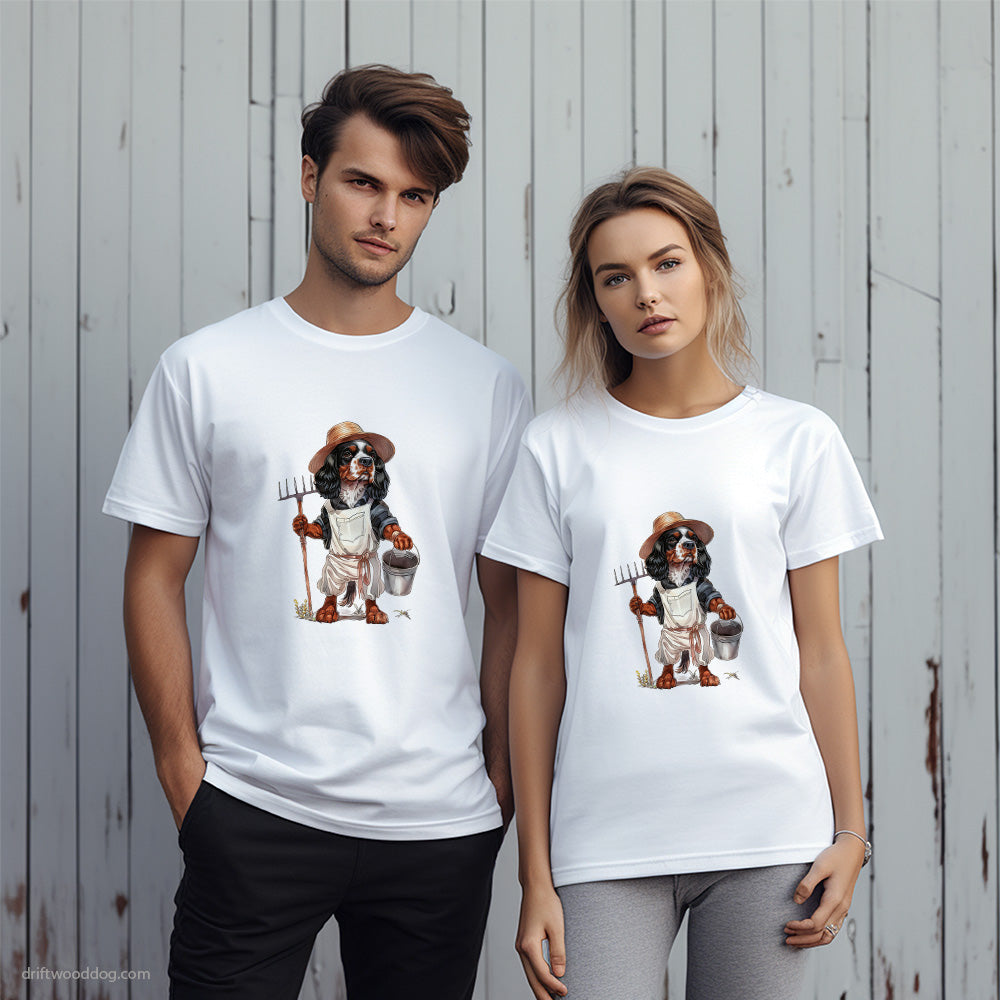 Cavalier King Charles Spaniel as a Happy Farmer T-Shirt – Unique Dog T-Shirts for Pet Lovers