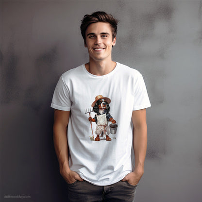 Cavalier King Charles Spaniel as a Happy Farmer T-Shirt – Dog Graphic Tee for Men