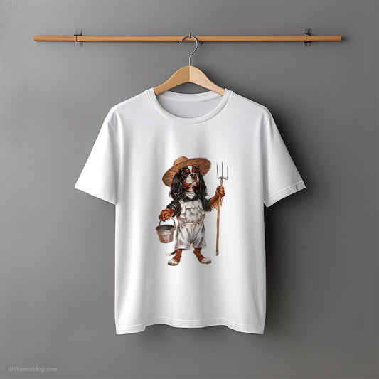 Cavalier King Charles Spaniel Dressed in Farmer's Clothes T-Shirt – Unisex Tee for Dog Lovers