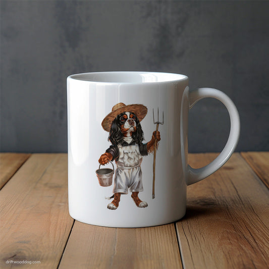 Cavalier King Charles Spaniel Dressed in Farmer's Clothes Mug – Unique Dog Cups | Dog-Themed Mugs