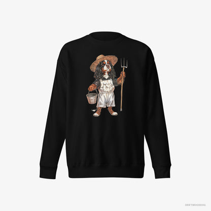 Cavalier King Charles Spaniel Dressed in Farmer's Clothes Black Sweatshirt