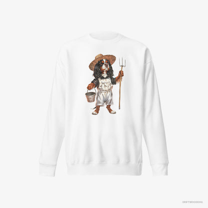 Cavalier King Charles Spaniel Dressed in Farmer's Clothes White Sweatshirt