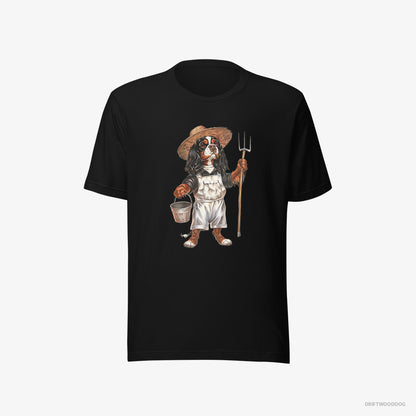 Cavalier King Charles Spaniel Dressed in Farmer's Clothes Black T-Shirt