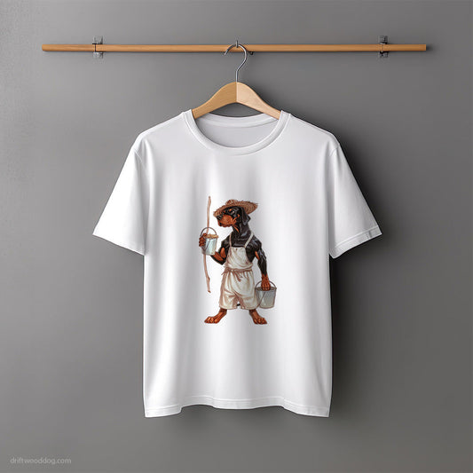 Dobermann Dressed in Farmer's Clothes T-Shirt – Unisex Tee for Dog Lovers