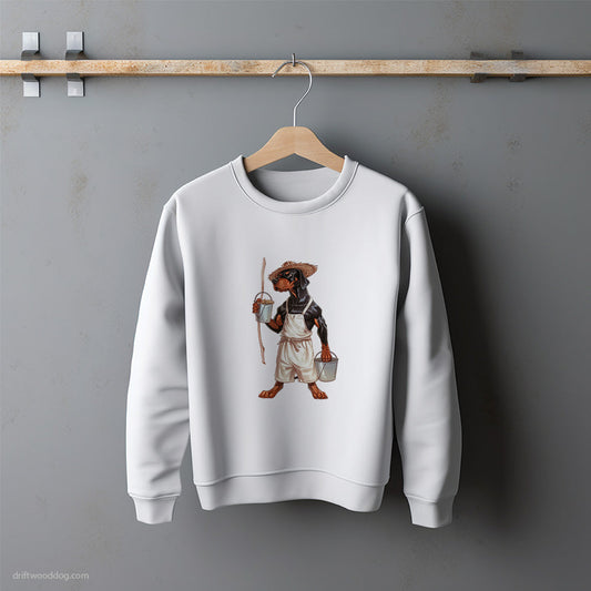 Dobermann Dressed in Farmer's Clothes Sweatshirt – Unisex Sweatshirt for Dog Lovers