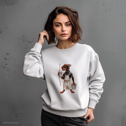 Dobermann Dressed in Farmer's Clothes Sweatshirt – Dog-Themed Gifts for Dog Lovers