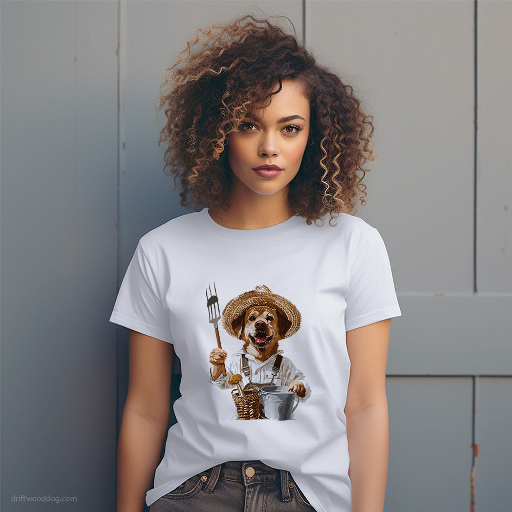 Labrador Retriever as a Happy Farmer T-Shirt – Dog T-Shirt for Women