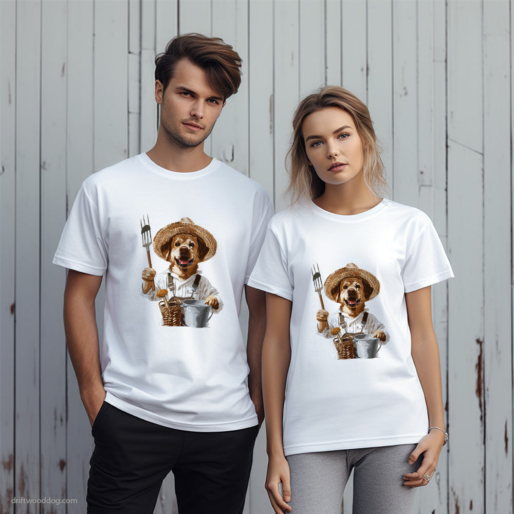 Labrador Retriever as a Happy Farmer T-Shirt – Unique Dog T-Shirts for Pet Lovers