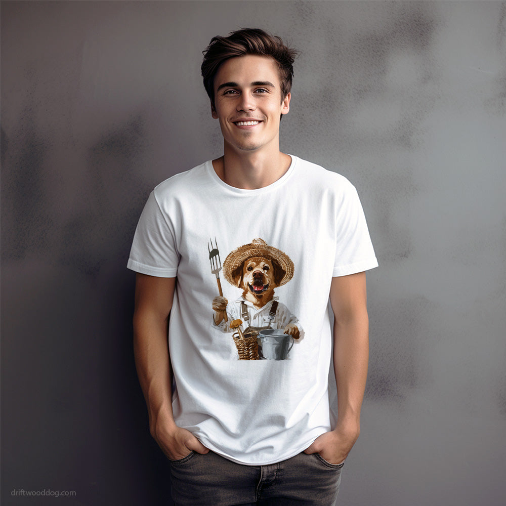 Labrador Retriever as a Happy Farmer T-Shirt – Dog Graphic Tee for Men