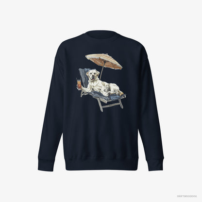 Labrador Retriever Lying on a Sun Lounger with a Cocktail Navy Sweatshirt