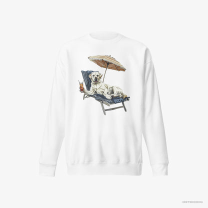 Labrador Retriever Lying on a Sun Lounger with a Cocktail White Sweatshirt