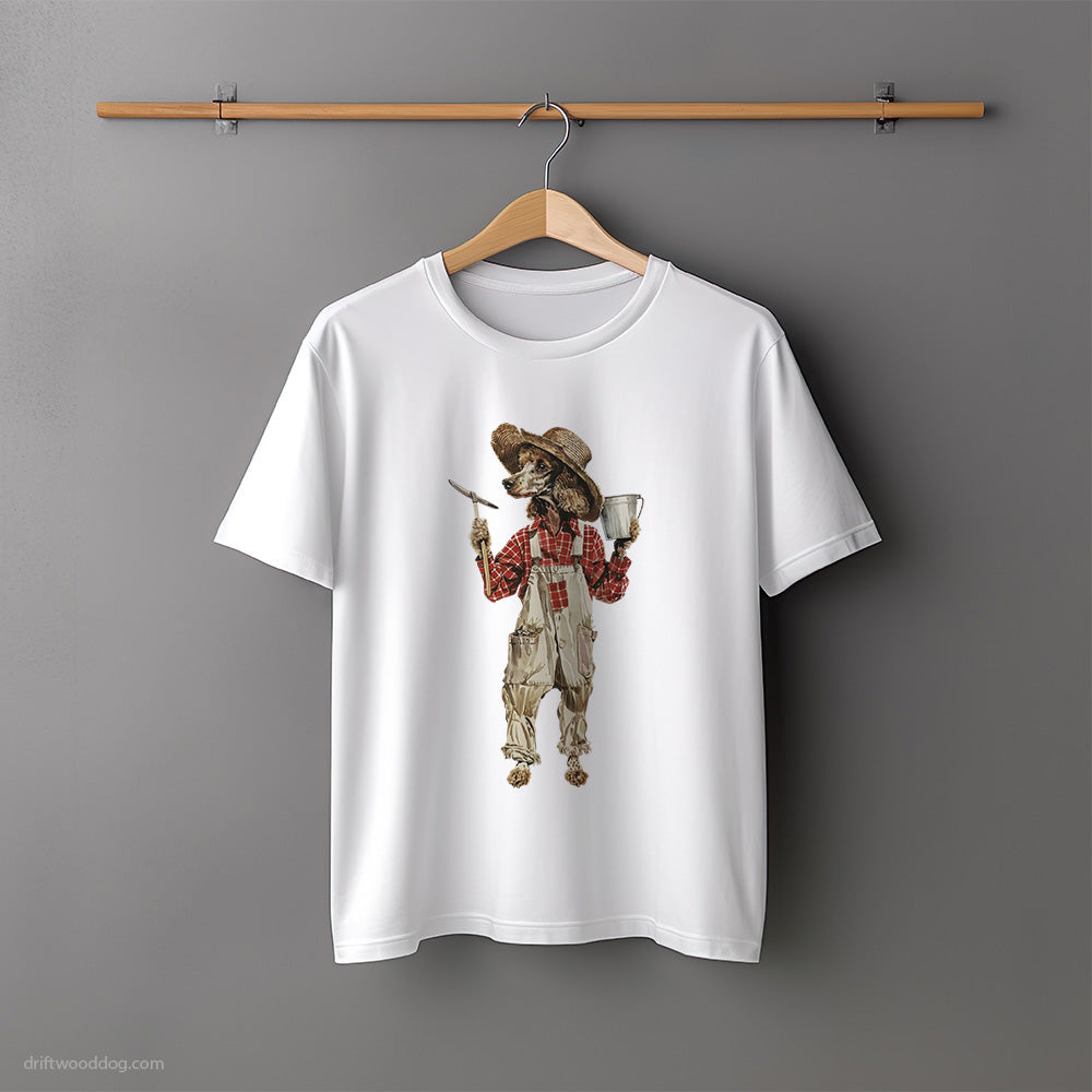 Cute Poodle Dressed as a Farmer T-Shirt – Unisex Tee for Dog Lovers