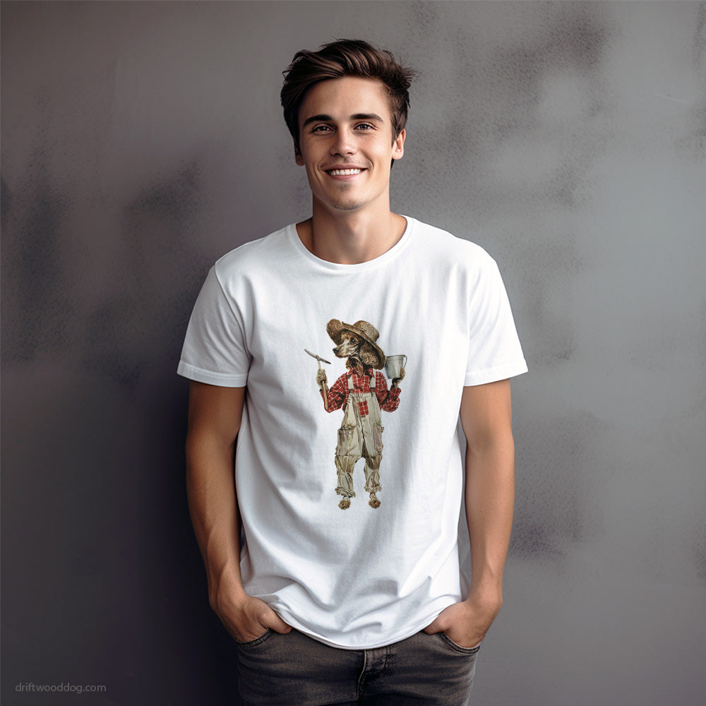 Cute Poodle Dressed as a Farmer T-Shirt – Dog Graphic Tee for Men