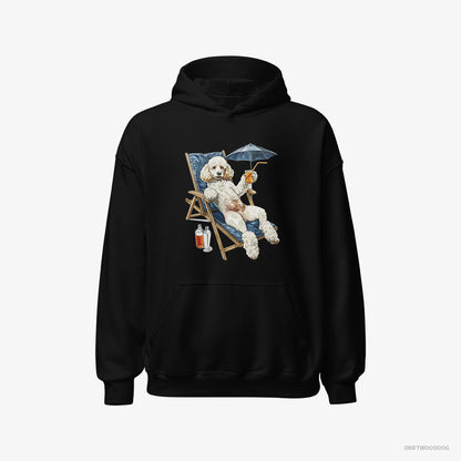 Poodle Hoodie – Men Black Hoodie Classic – Relaxing on a Sunbed (on White Background)