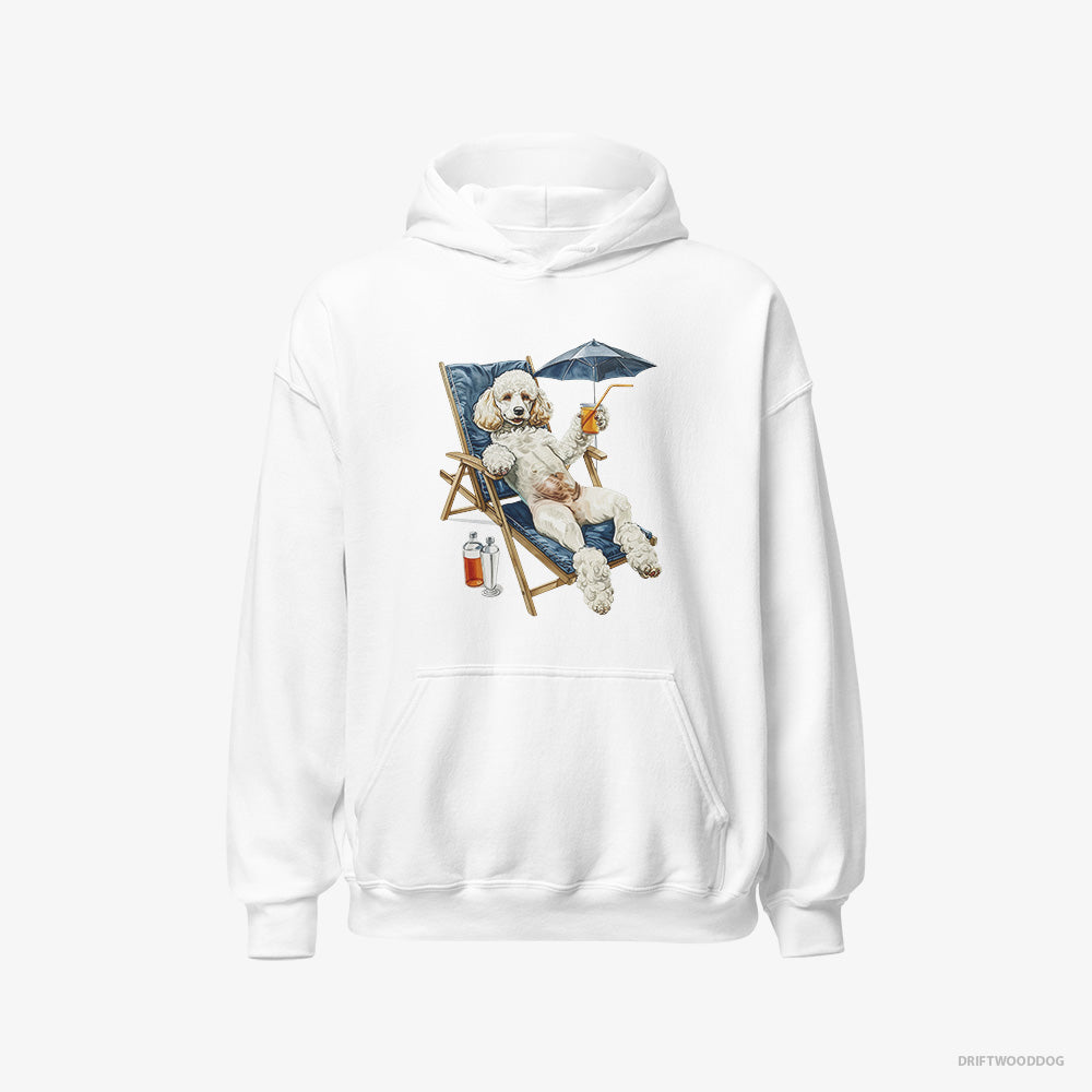 Poodle Hoodie – Women White Hoodie Classic – Relaxing on a Sunbed (on White Background)