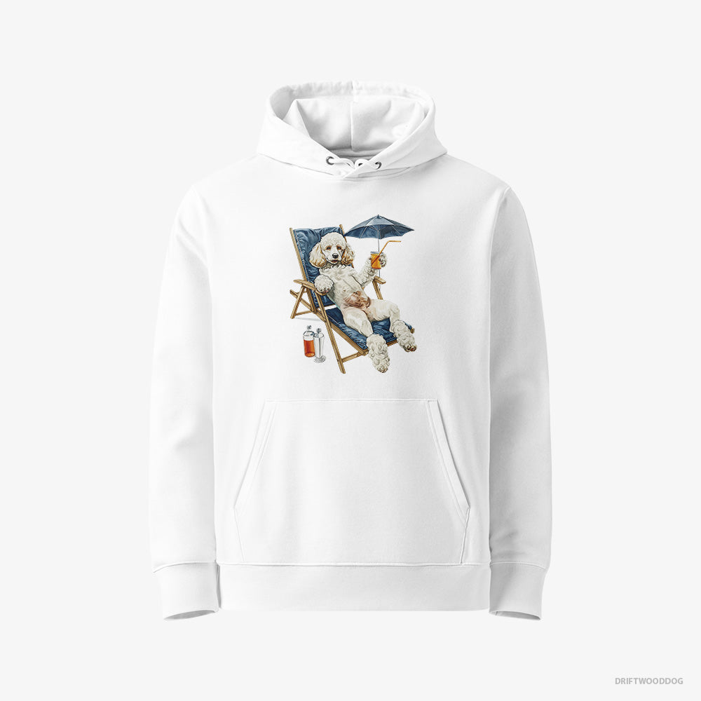 Poodle Hoodie – Men White Hoodie Eco-Friendly – Relaxing on a Sunbed (on White Background)