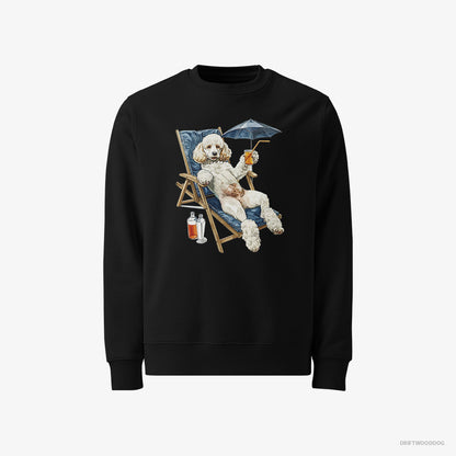 Poodle Sweatshirt – Men Black Sweatshirt Classic – Relaxing on a Sunbed (on White Background)