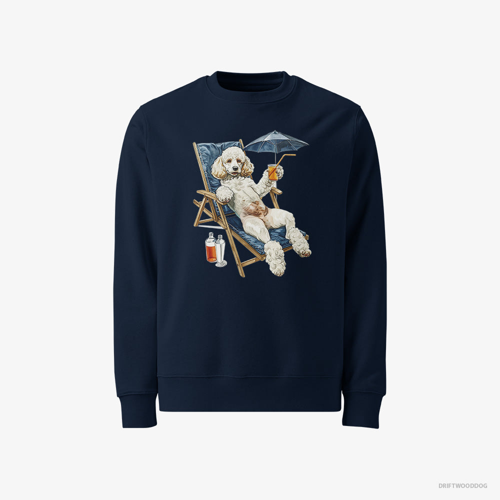 Poodle Sweatshirt – Men Navy Sweatshirt Classic – Relaxing on a Sunbed (on White Background)