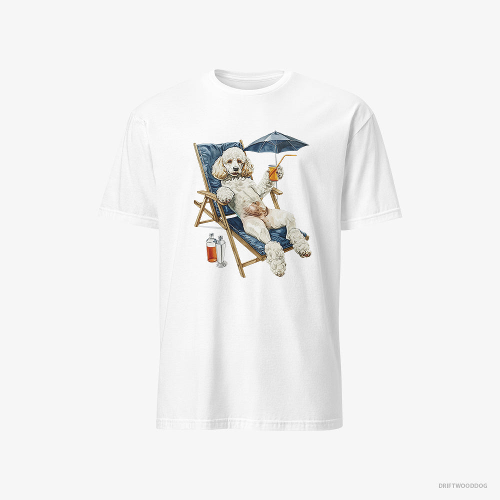 Poodle T-Shirt – Men White T-Shirt Classic – Relaxing on a Sunbed (on White Background)