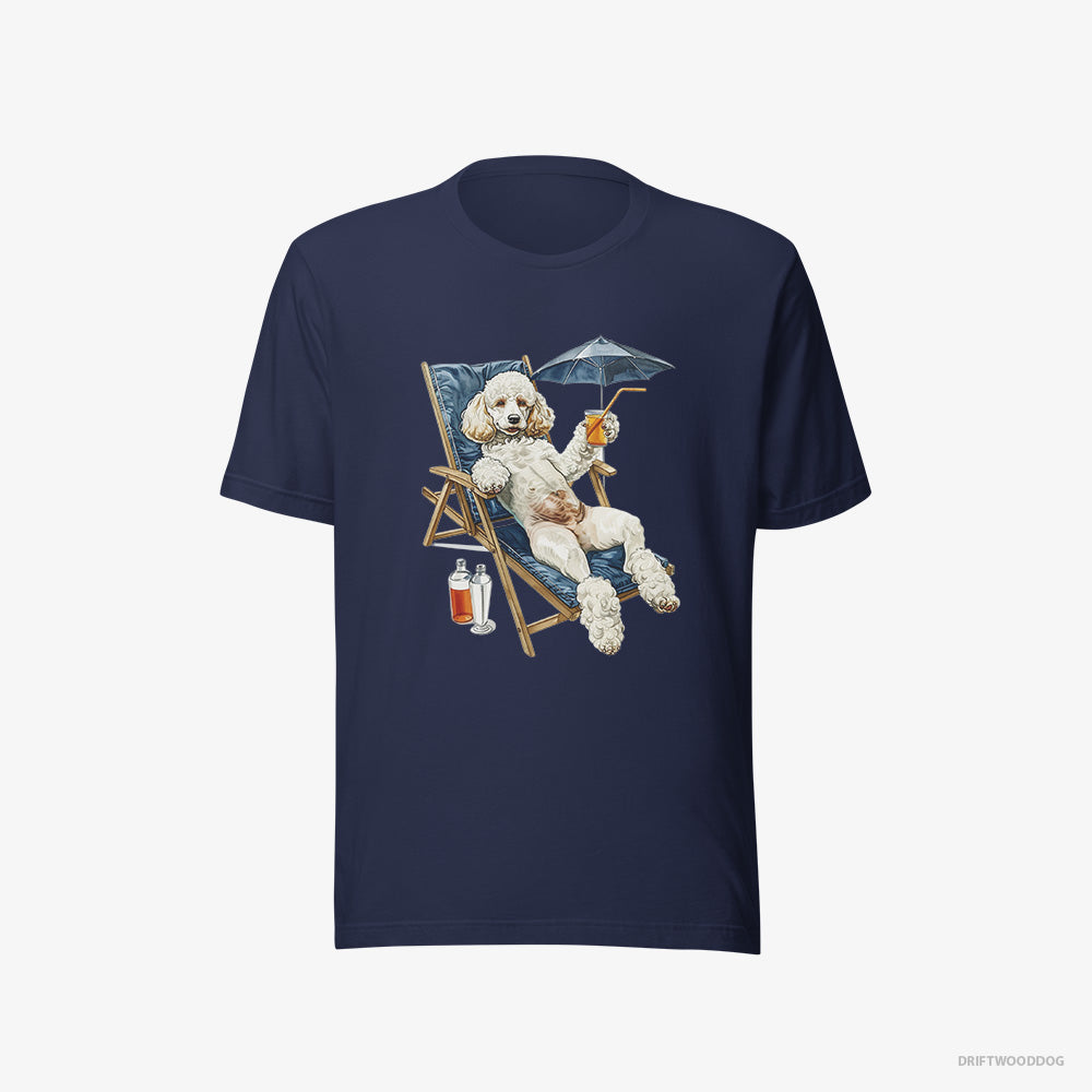 Poodle T-Shirt – Men Navy T-Shirt Eco-Friendly – Relaxing on a Sunbed (on White Background)