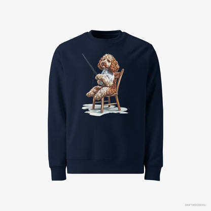 Poodle Sweatshirt – Men Navy Sweatshirt Classic – with a Fishing Rod (on White Background)