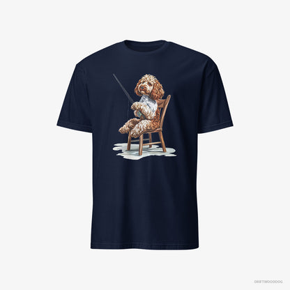 Poodle T-Shirt – Men Navy T-Shirt Classic – with a Fishing Rod (on White Background)