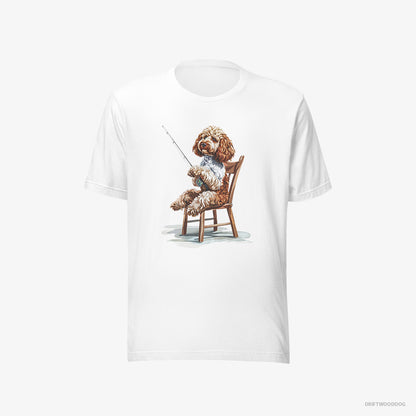 Poodle T-Shirt – Women White T-Shirt Eco-Friendly – with a Fishing Rod (on White Background)