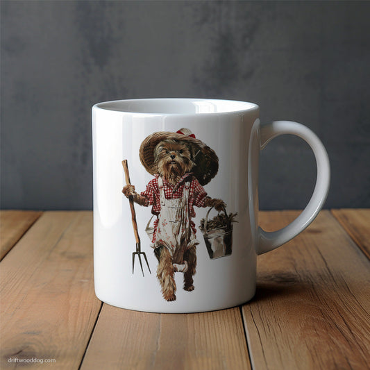 Yorkshire Terrier Dressed in Farmer's Clothes Mug – Unique Dog Cups | Dog-Themed Mugs