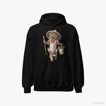 Yorkshire Terrier Hoodie – Men Black Hoodie Classic – Dressed in Farmer's Clothes (on White Background)