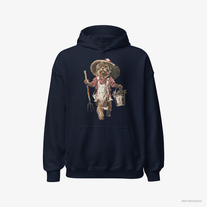 Yorkshire Terrier Dressed in Farmer's Clothes Navy Hoodie