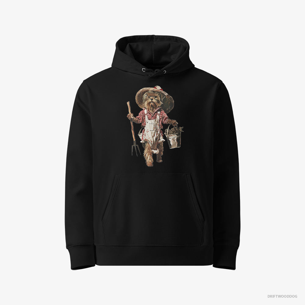 Yorkshire Terrier Dressed in Farmer's Clothes – Women's Hoodie Black Eco – Eco-Friendly