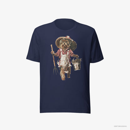 Yorkshire Terrier Dressed in Farmer's Clothes Navy T-Shirt