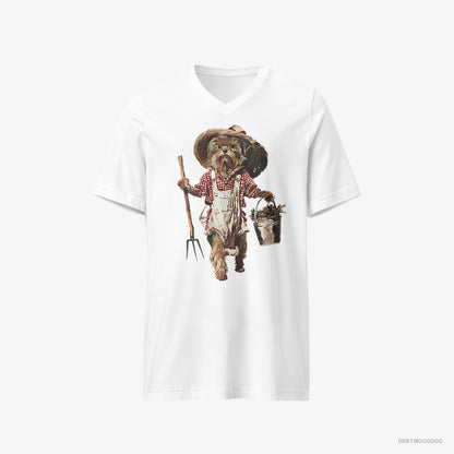 Yorkshire Terrier Dressed in Farmer's Clothes White T-Shirt