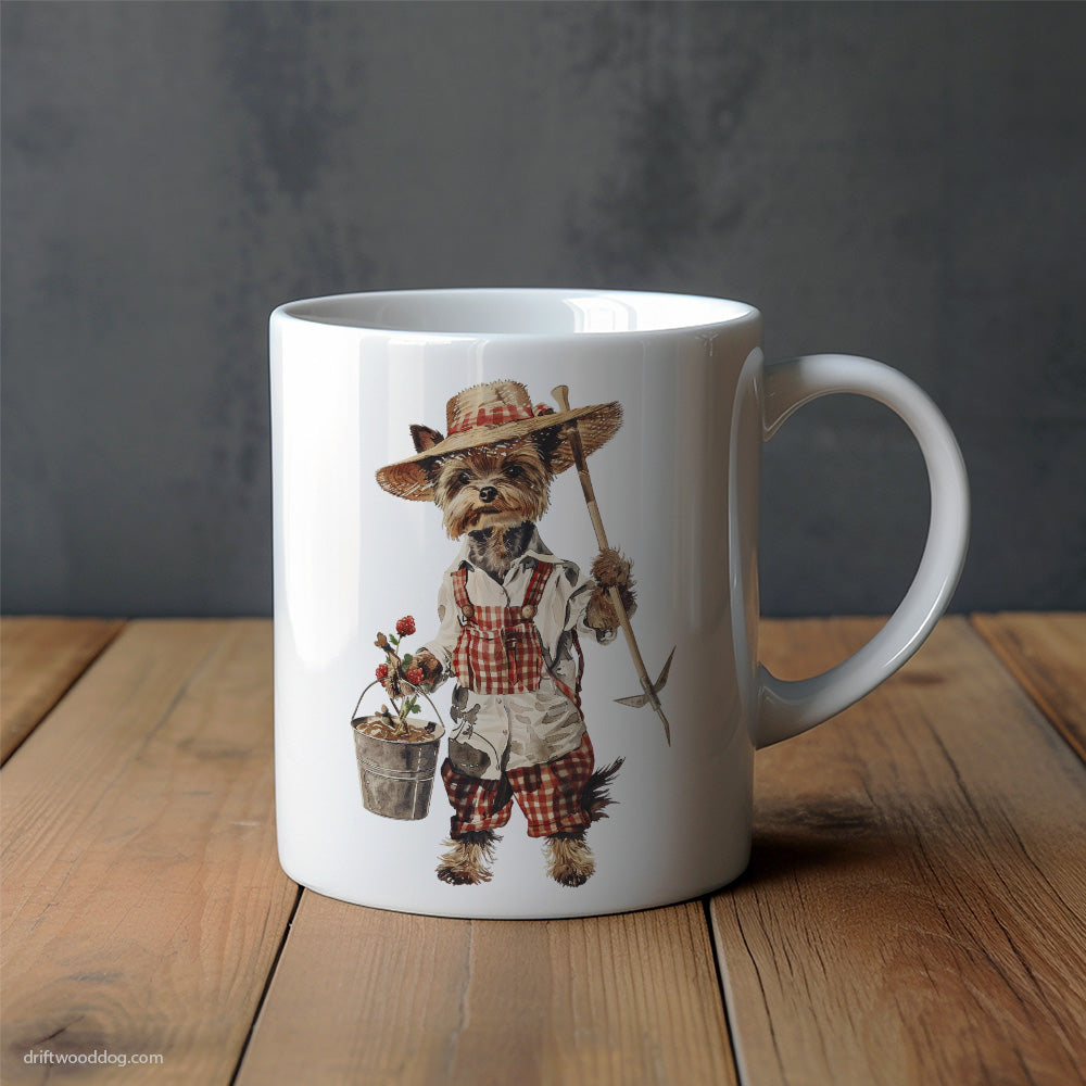 Yorkshire Terrier Dressed as a Farmer Mug – Unique Dog Cups | Dog-Themed Mugs