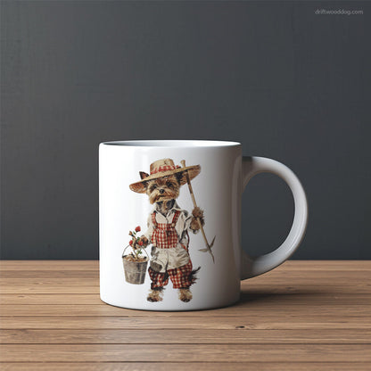 Yorkshire Terrier Dressed as a Farmer Mug – Custom Dog Mugs | Personalized Pet Mugs