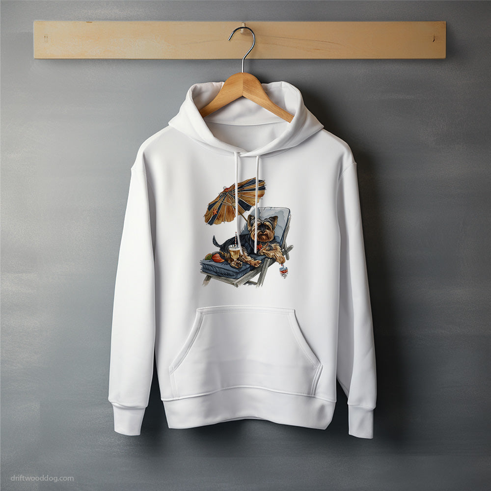 Yorkshire Terrier Relaxing on a Sunbed Hoodie – Unisex Hoodie for Dog Lovers