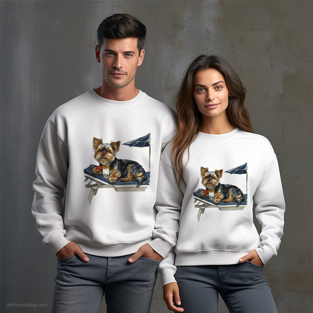 Yorkshire Terrier Relaxing on a Patio Lounger Sweatshirt – Unisex Sweatshirt for Dog Owners