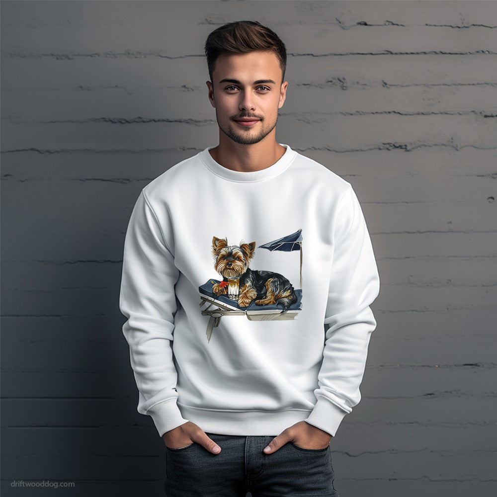 Yorkshire Terrier Relaxing on a Patio Lounger Sweatshirt – Unique Dog Sweatshirt for Men