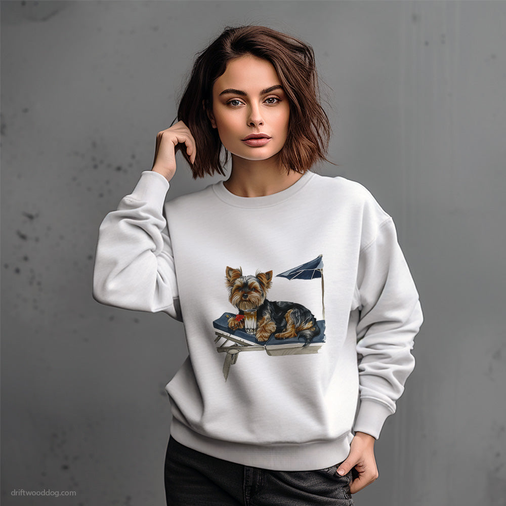 Yorkshire Terrier Relaxing on a Patio Lounger Sweatshirt – Dog-Themed Gifts for Dog Lovers