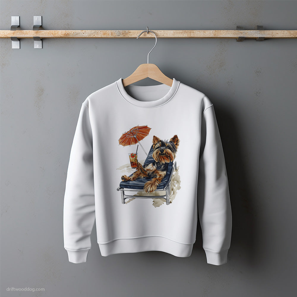 Yorkshire Terrier Resting on a Beach Chair Sweatshirt – Unisex Sweatshirt for Dog Lovers