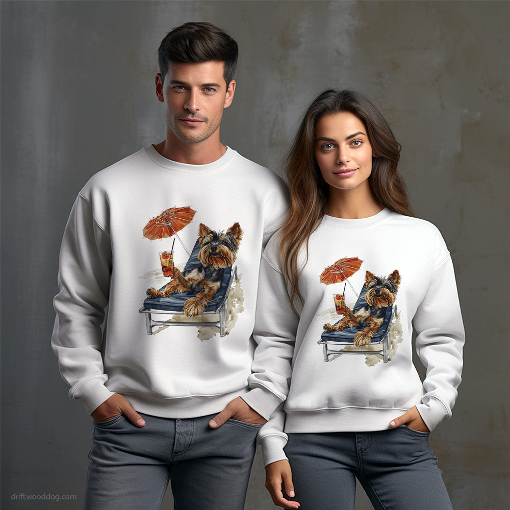 Yorkshire Terrier Resting on a Beach Chair Sweatshirt – Unisex Sweatshirt for Dog Owners