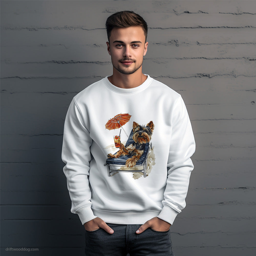 Yorkshire Terrier Resting on a Beach Chair Sweatshirt – Unique Dog Sweatshirt for Men