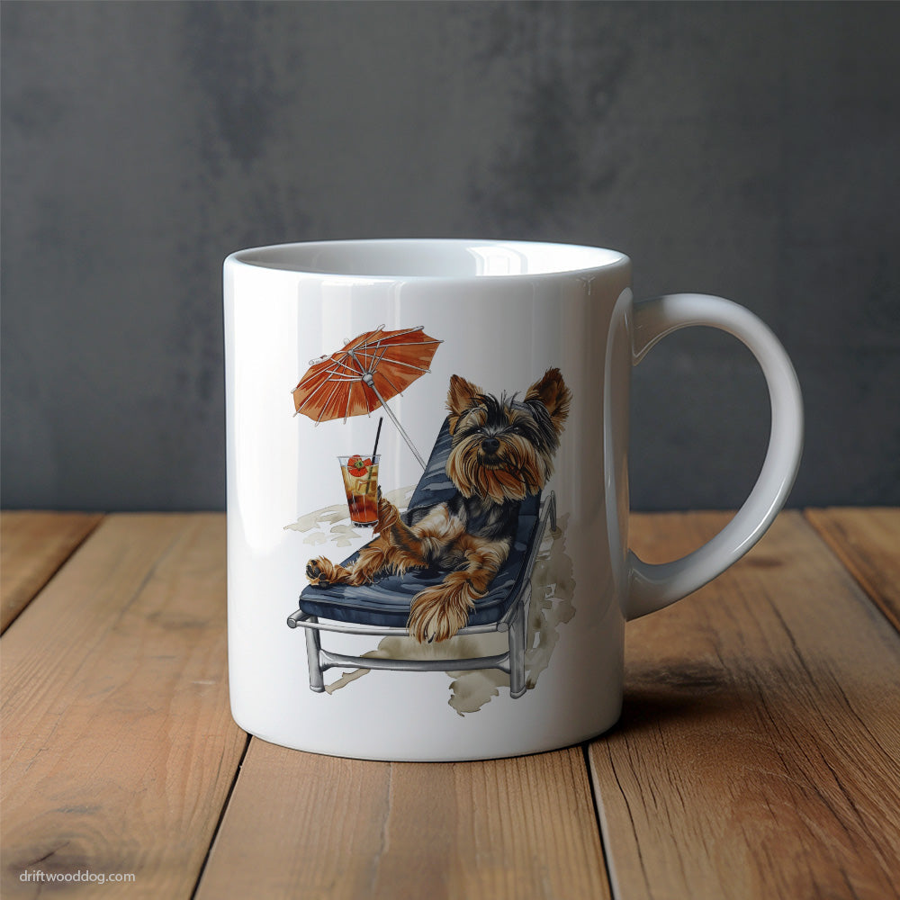 Yorkshire Terrier Resting on a Beach Chair Mug – Unique Dog Cups | Dog-Themed Mugs