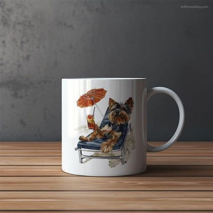 Yorkshire Terrier Resting on a Beach Chair Mug – Funny Dog Coffee Mugs | Quirky Canine Drinkware