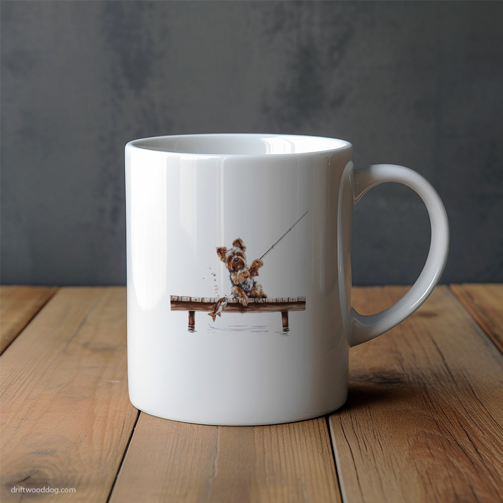 Yorkshire Terrier with a Fishing Rod Mug – Unique Dog Cups | Dog-Themed Mugs