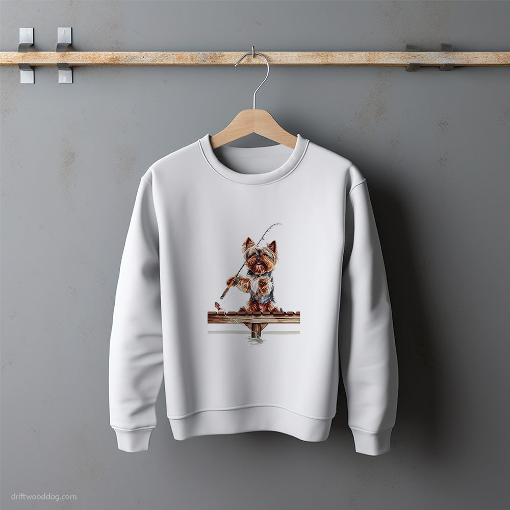 Yorkshire Terrier Catching Fish Sweatshirt – Unisex Sweatshirt for Dog Lovers