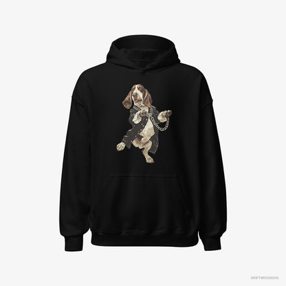 Basset Hound Hoodie – Men Black Hoodie Classic – Grooving in Black (on White Background)