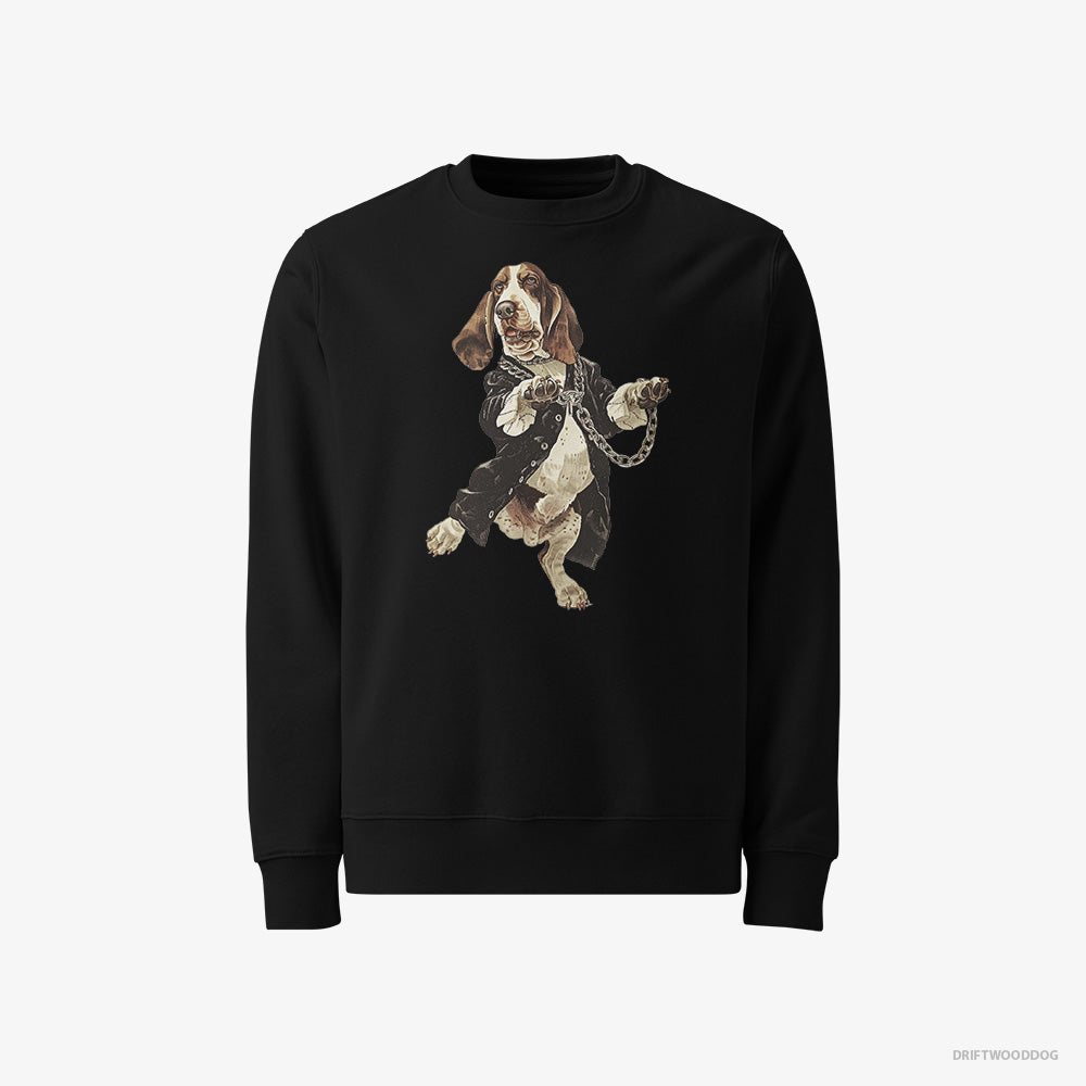 Basset Hound Sweatshirt – Men Black Sweatshirt Classic – Grooving in Black (on White Background)